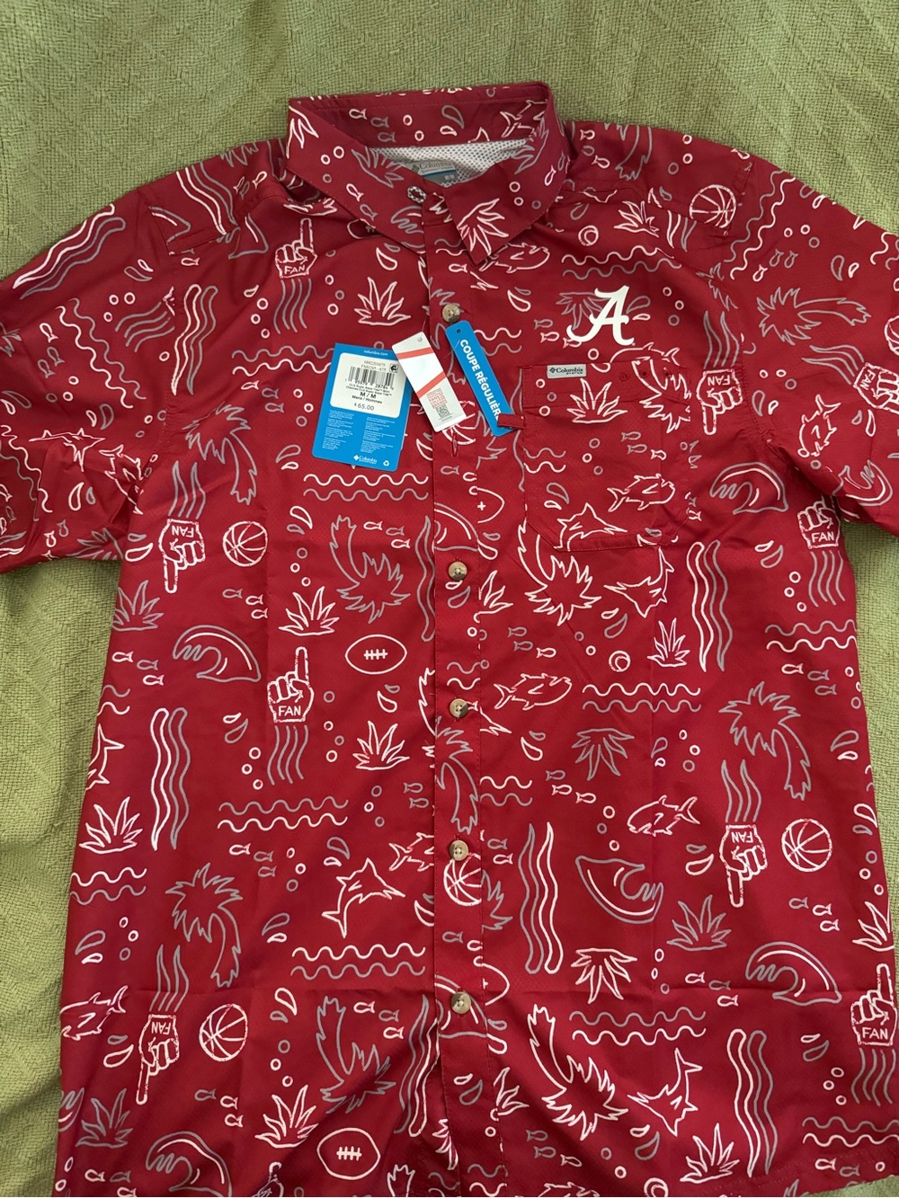 Alabama Crimson Tide Columbia PFG Shirt Medium AOP Super Slack NCAA NWT